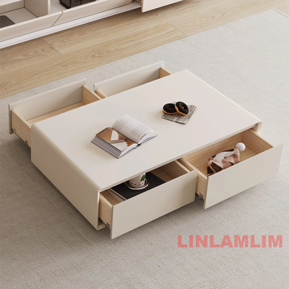 Conjunto de Móveis Modernos Brancos para Sala de Estar, Mesa de Café e Rack para TV com Armários de Armazenamento, Conjunto de Centro de Entretenimento Contemporâneo