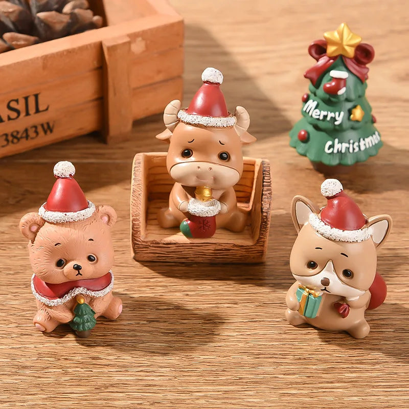 Natal resina família pequenos animais ornamentos criativo decoração para casa mini árvore de natal velho presente de natal