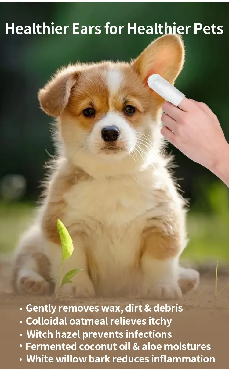 Produtos de Limpeza para Animais de Estimação: Lenços para Limpeza de Ouvidos, Cuidados Auriculares, Pontas de Dedo para Remoção de Ácaros, Produtos para Limpeza de Ouvidos de Cães e Gatos