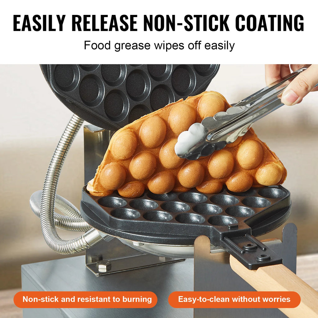 SucceBuy Máquina comercial de waffle com bolhas de ovo 1400W antiaderente em aço inoxidável com 180 °   2 panelas giratórias e alças de madeira
