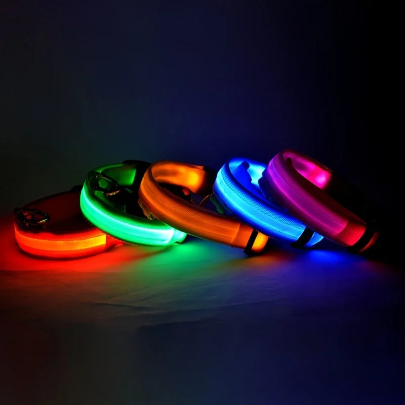 Nylon led noite segurança piscando brilho no escuro trela do cão cães luminoso fluorescente coleira do cão de estimação
