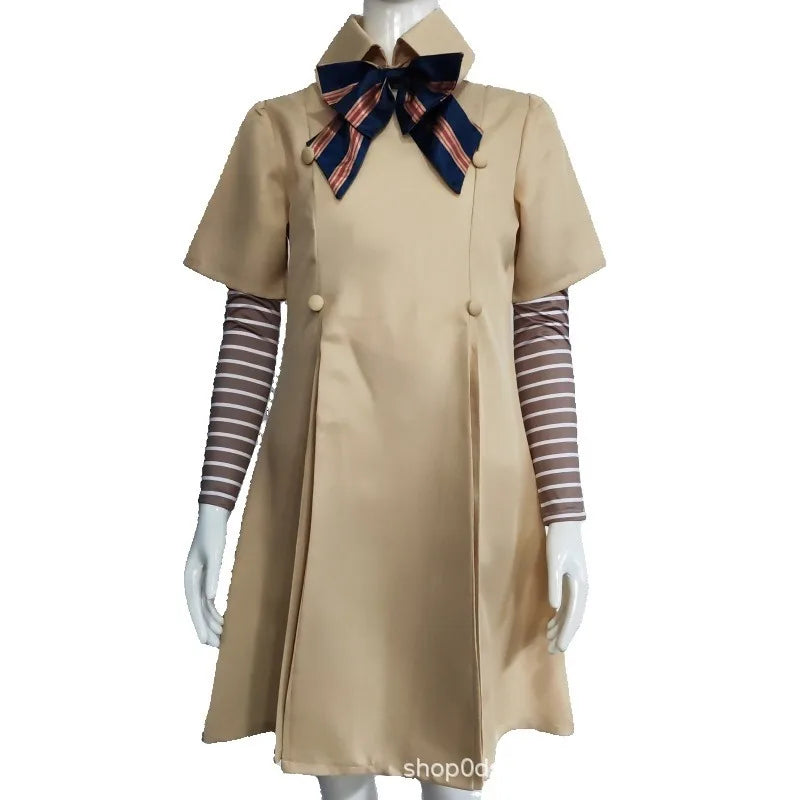 Fantasia megan para meninas, vestido de boneca amarelo com cinto de laço, boneca de terror, roupa de cosplay de halloween, vestido de festa chique