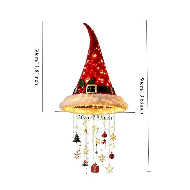 Luzes de Natal LED pendentes em formato de chapéu de Papai Noel, luminárias candelabro quentes e brilhantes, enfeite de Natal para casa, escadas, festas e decoração de feriados, novo.