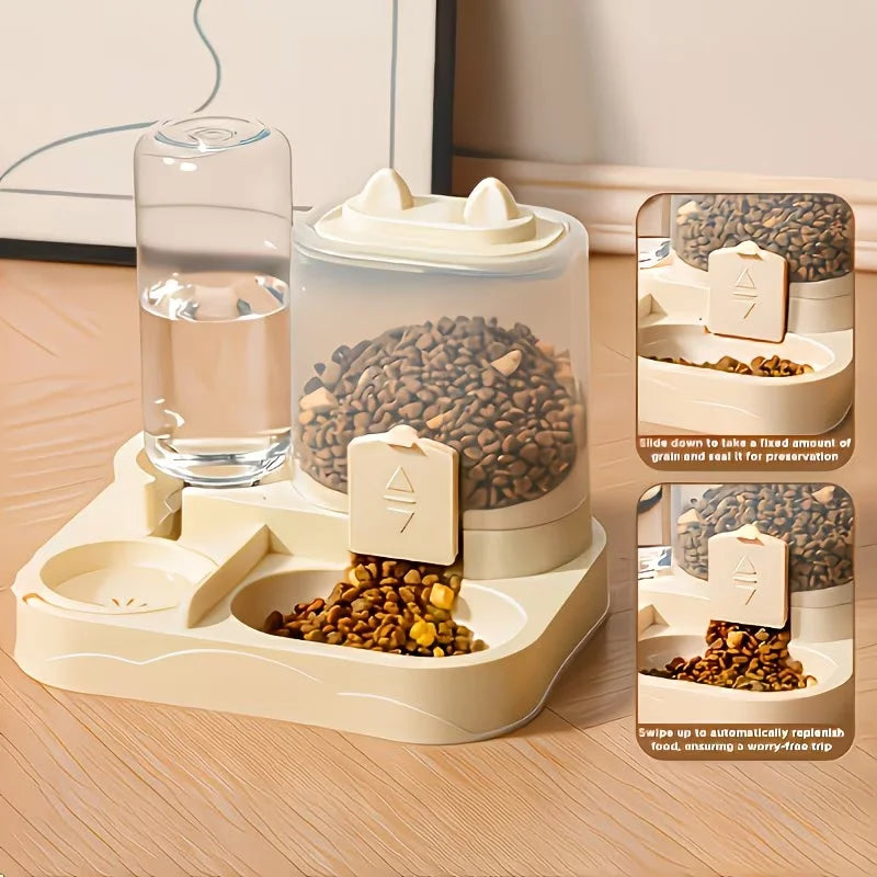 Dispensador de Água e Ração 2 em 1 para Animais de Estimação, Separação de Ração Seca e Úmida, Plástico Durável, Transparente, Sem Bateria, Para Gatos e Cães em Viagem