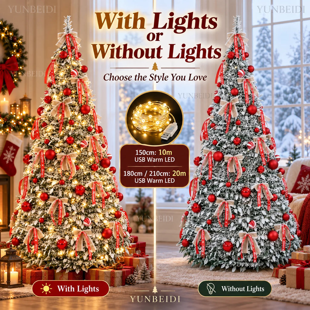 Árvore de Natal Dobrável com Luzes LED e Enfeites, Árvore de Natal Integrada de Alta Qualidade de 120cm a 180cm, Decoração para Festa de Natal em Família