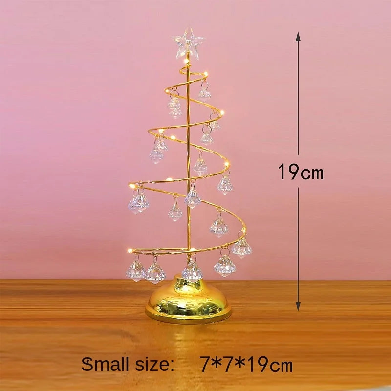 Galvanizado Árvore De Ferro LED Luzes Noturnas, Cristal Luminoso, Decoração De Mesa, Presentes De Natal