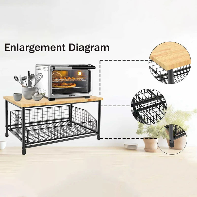 Organizador de Bancada de Cozinha – Prateleira Multiuso para Micro-ondas, Temperos, Máquina de Café e Impressora