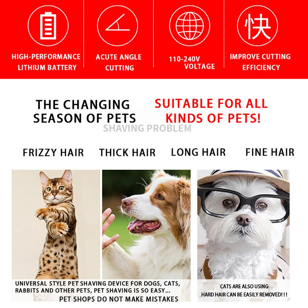 Máquina de Tosa Profissional para Cães, Gatos e Coelhos, Aparador de Pelos Sem Fio Recarregável para Animais de Estimação - Promoções