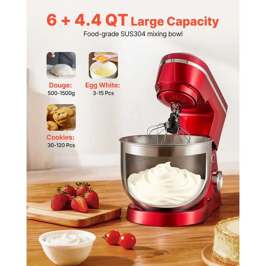 300W Electric Kitchen Mixer 6 QT Stand Mixer with 10 Speeds Tilt Head Feature Stainless Steel Bowl Dough & Food Mixer