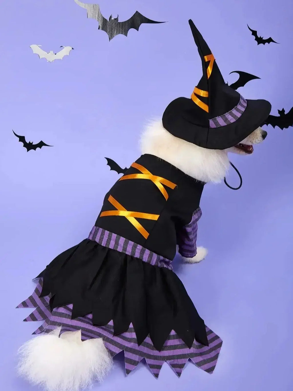 Fantasia de Bruxa para Animais de Estimação de Halloween com Chapéu, Vestido de Bruxa para Cães e Gatos, Roupa de Cosplay para Filhotes e Gatinhos, Fantasia para Festa de Fim de Ano