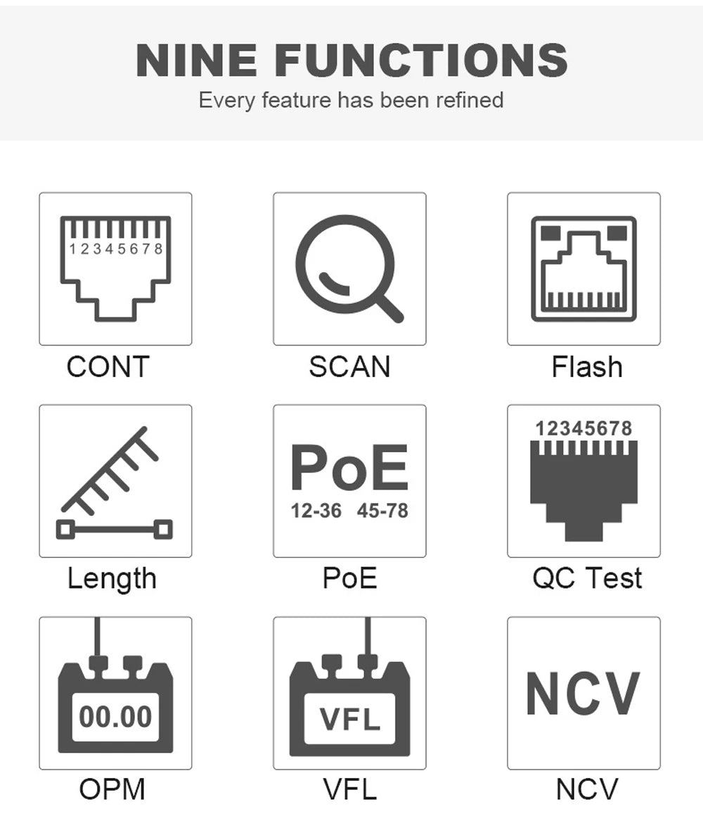 Noyafa-Network Cable Tester, Ethernet Cable Tracker, OPM VFL PoE Checker, Medir Comprimento, Wiremap, Ferramentas de Rede, NF-8508