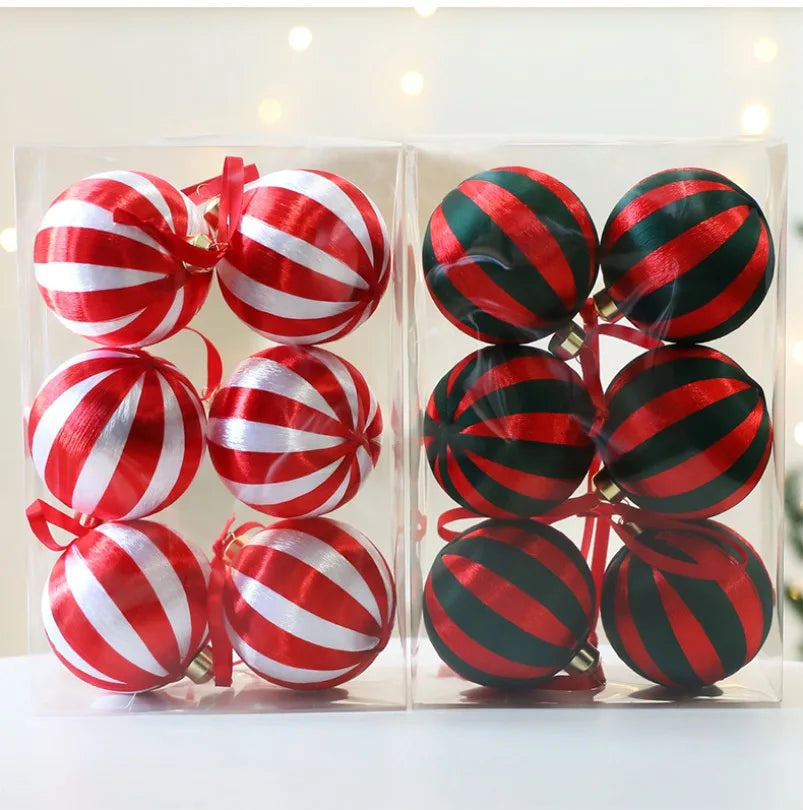 Novo 6 pçs conjunto de bola de natal pingente decorativo seda janela de natal atmosfera decoração árvore de natal bola de espuma pingentes