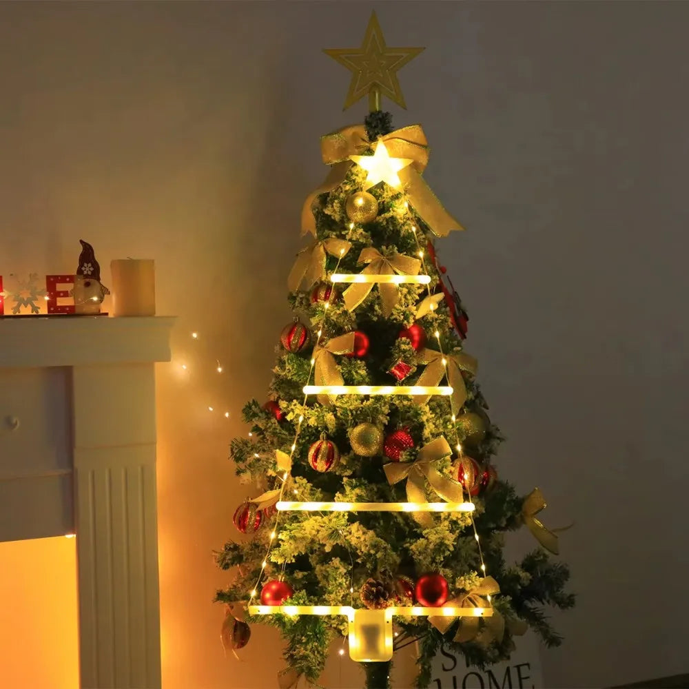 Luzes de Cordão LED em Forma de Escada para Árvore de Natal, Luzes de Fada Suspensas Alimentadas por Bateria, Para Decoração de Árvore de Natal e Casa