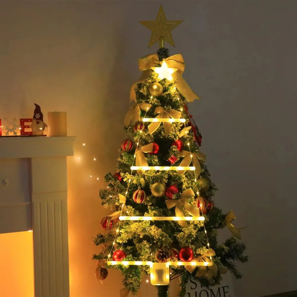 Luzes de Cordão LED em Forma de Escada para Árvore de Natal, Luzes de Fada Suspensas Alimentadas por Bateria, Para Decoração de Árvore de Natal e Casa - Kasa & Pet