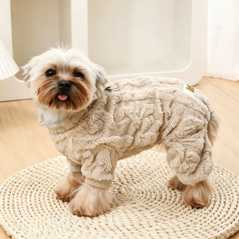 Roupa Quente de Pelúcia para Cães, Macacão de Inverno para Pets, Roupa de Quatro Patas de Lã Macia para Cães Pequenos e Médios, Gatos, Casaco para Filhotes com Anel para Coleira