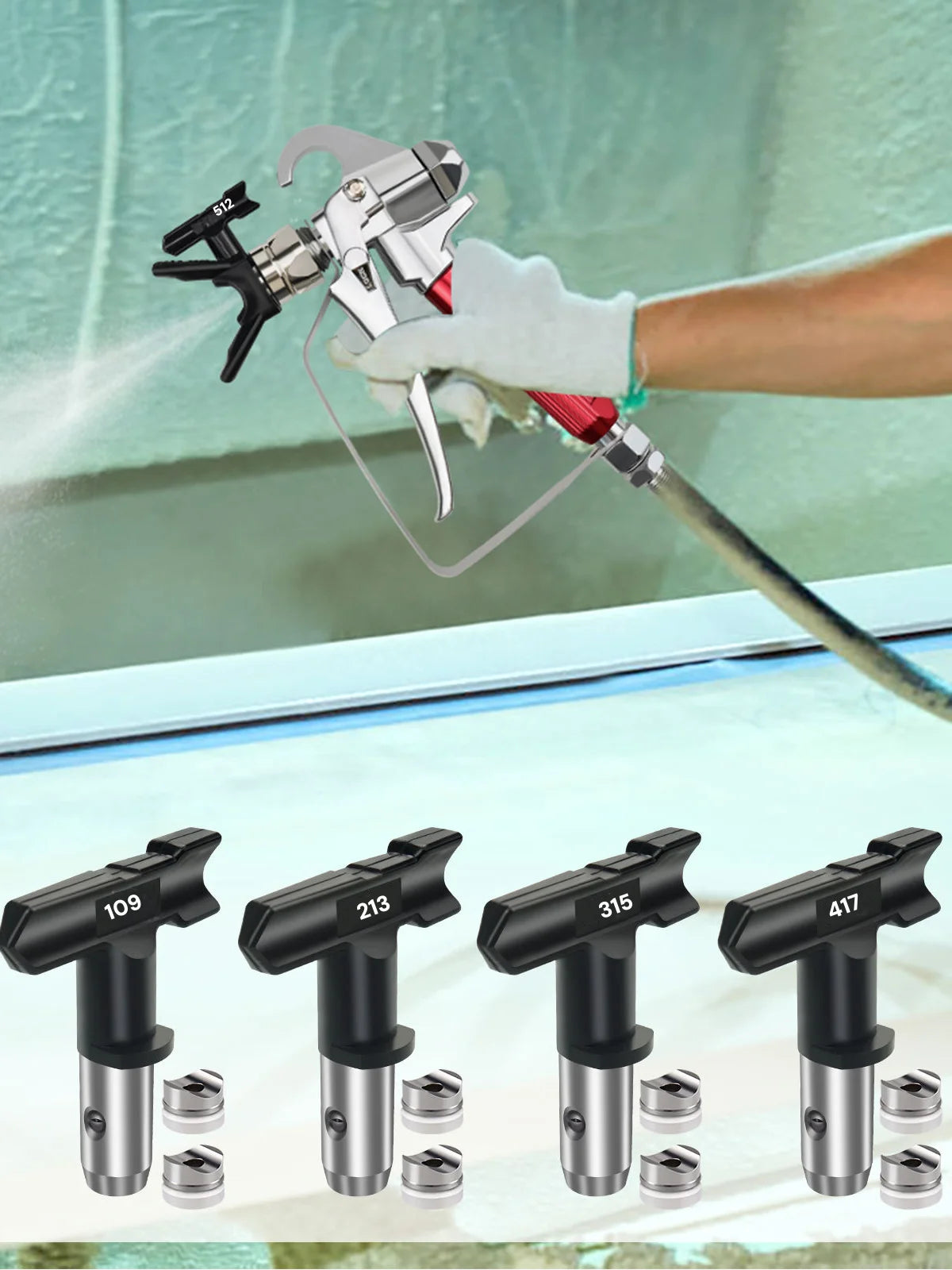 Bicos de Pulverização Airless 109/213/315/417/521 com Vedações, Bicos Reversíveis de Aço de Tungstênio para Pulverizador de Tinta para Pintura de Parede