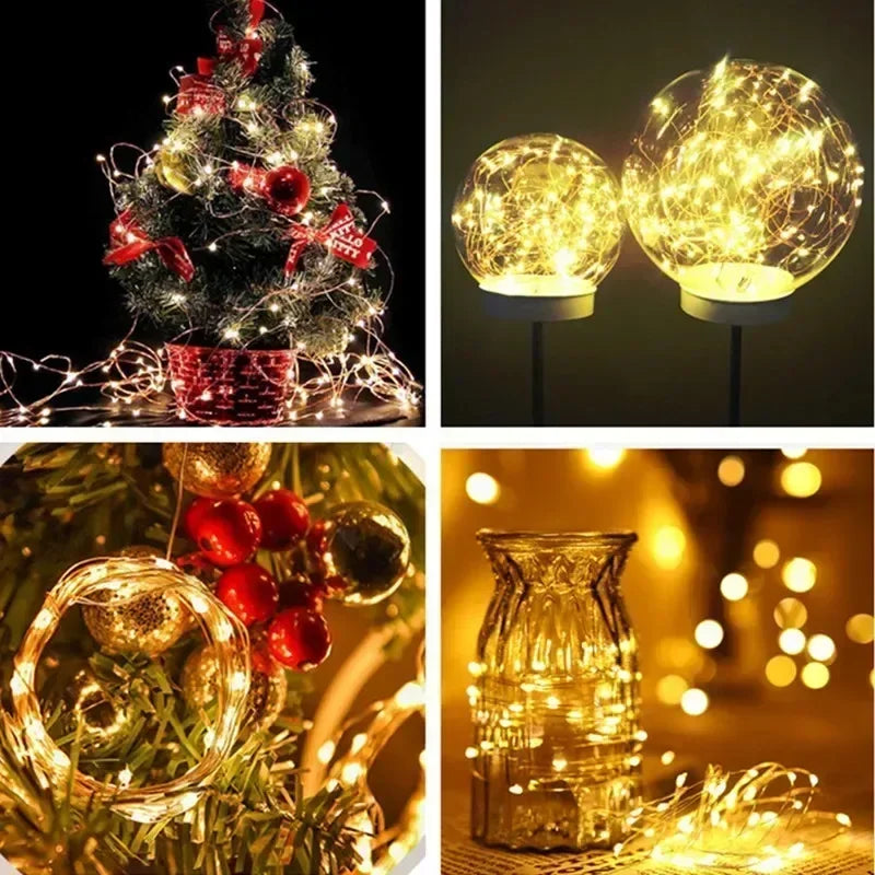 Decorações para Árvore de Natal, Luzes de Cordão Solares para Jardim Externo, Luzes de Fio de Cobre LED para Festas em Casa, Casamentos, Ano Novo 2027