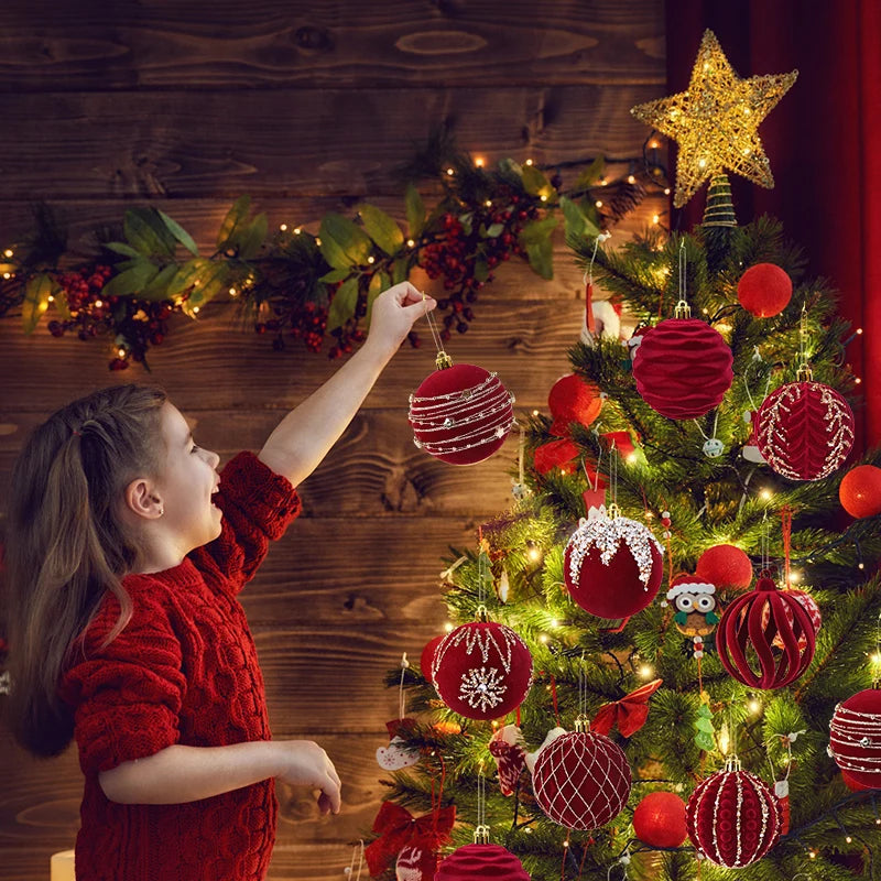 4 pçs 8cm vinho vermelho bola de natal ornamento decoração da árvore de natal esferas pingente textura de veludo bola ano novo decoração para casa