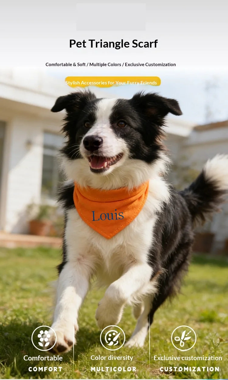 Bandana Personalizada Bordada para Cães, Lenço Triangular Ajustável Multicolorido Anti-Saliva para Pets