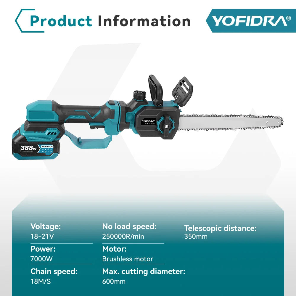 Yofidar 12 Polegada pólo telescópico sem escova motosserra elétrica jardim carpintaria poda serra para makita 18-21v bateria pino