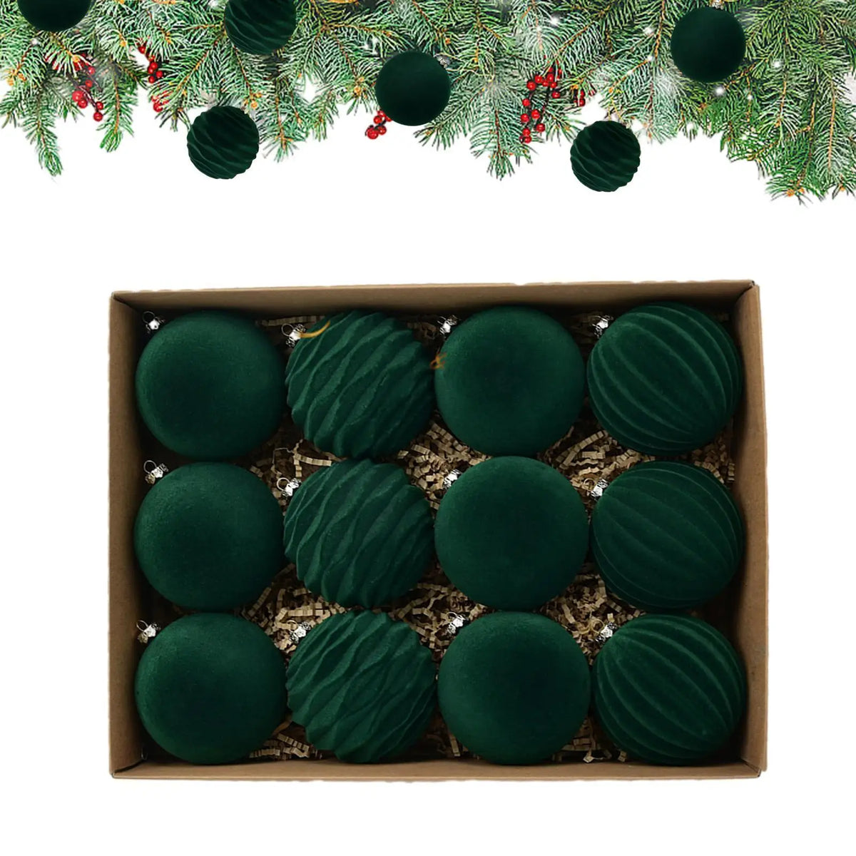 Bolas de natal de veludo 12 unidades/caixa bolas de árvore flocadas pingente ornamentos design luxuoso decoração para decorações de natal