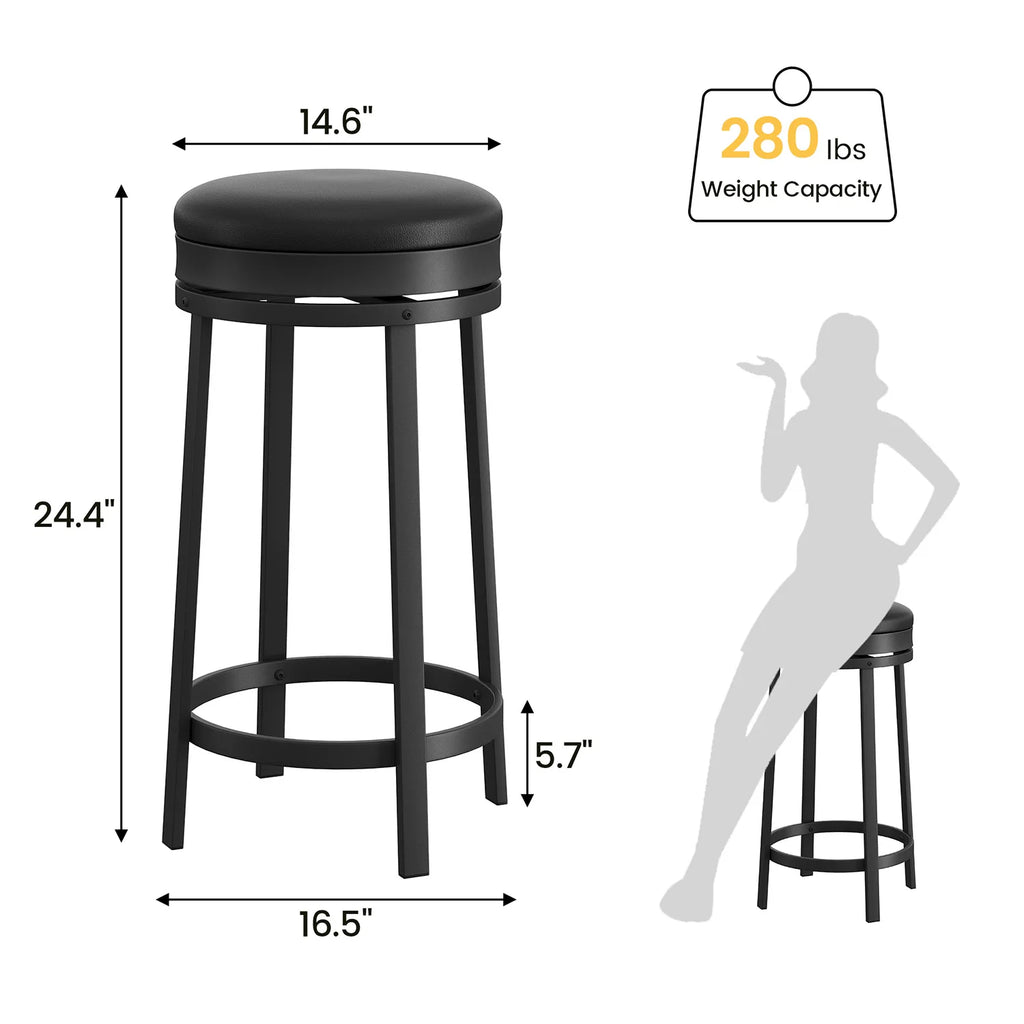 Bancos de bar giratórios de 24 '', bancos de bar modernos sem encosto com altura de balcão, estofados em couro PU e estrutura de metal para ilha de cozinha