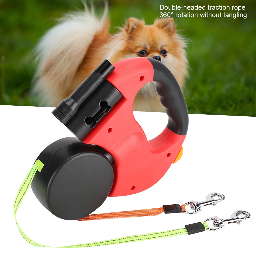 Produto para animais de estimação andando automático extensível flexível cão gato tração corda dupla cabeça mão segurando com luz led
