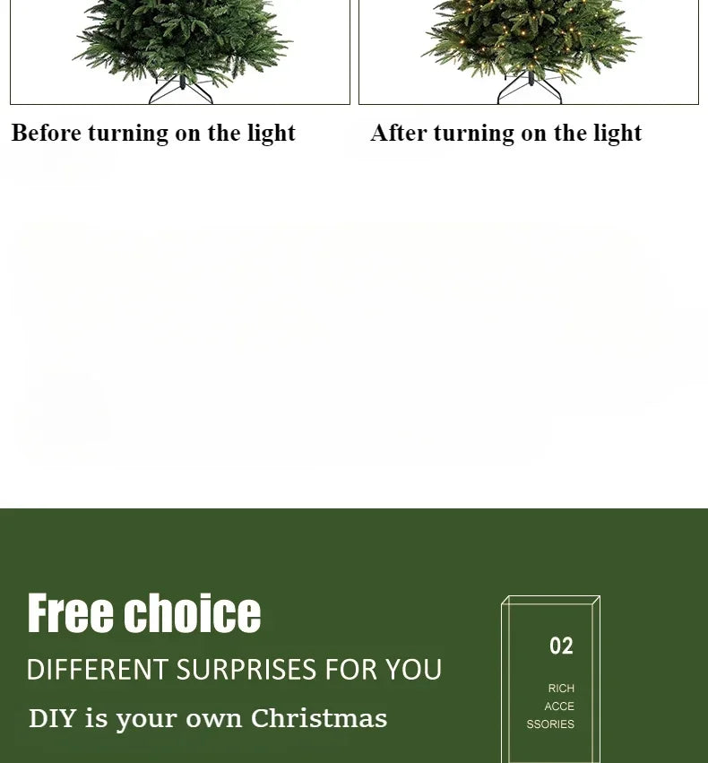 Árvore de natal artificial pe misturada criptografada com luzes led árvore de natal de alta qualidade 1.2m-1.8m decorações de natal de ano novo
