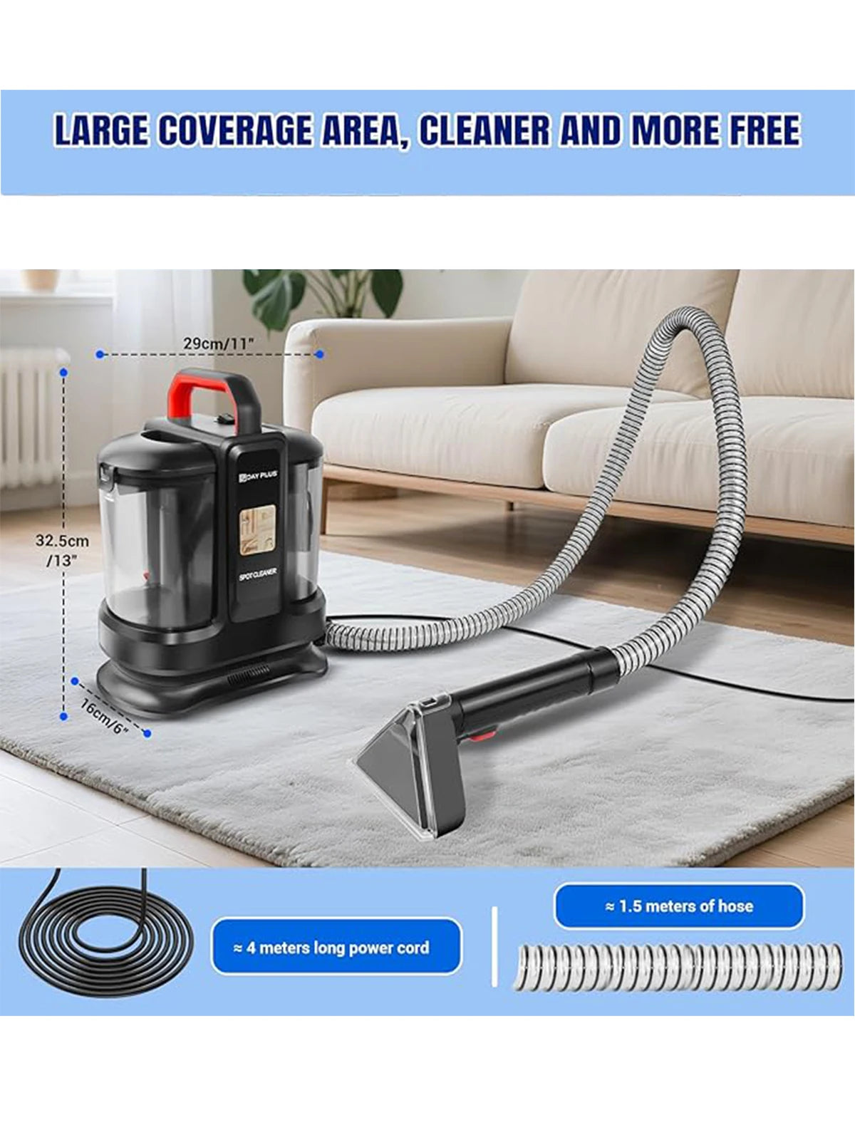 Máquina de Limpeza de Manchas para Casa, Tecidos, Assentos de Carro, Estofados, Resíduos de Animais de Estimação, Sofás e Carpetes, Potência de Sucção de 13Kpa