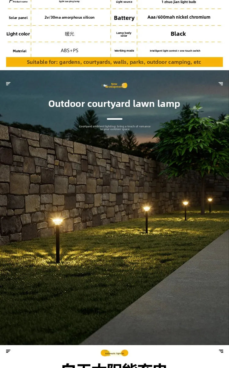 Luz Solar para Jardim, Iluminação Paisagística, Lâmpada Decorativa à Prova d'Água para Caminhos e Quintais