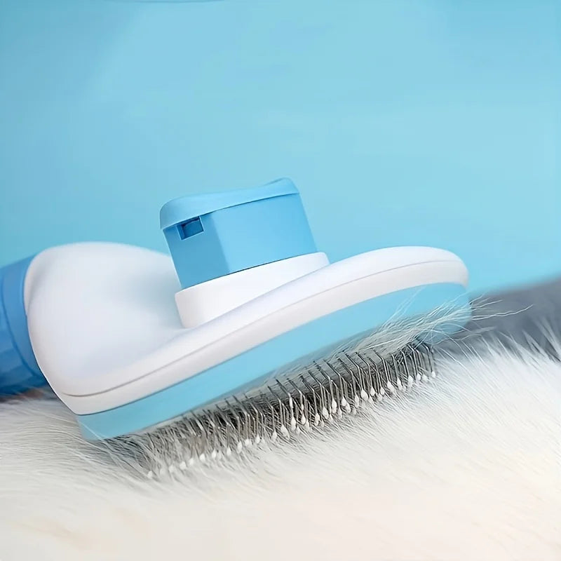 Escova para Remoção de Pelos de Gatos e Cães com Mecanismo de Um Toque - Pente de Higiene para Animais de Estimação de Alta Resistência