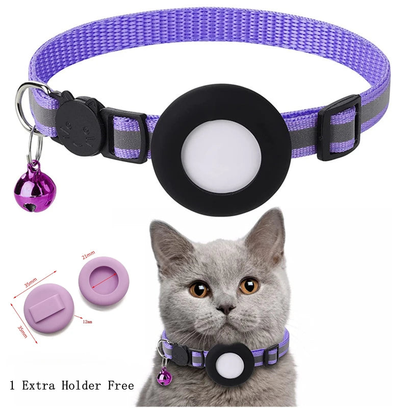 Coleira para Gato Airtag, Fivela de Segurança Refletiva com Sino, Coleira GPS Ajustável Anti-Perda para Gatinhos e Filhotes