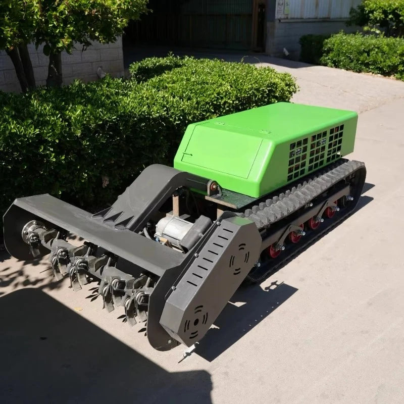 Cortador de Grama Elétrico com Controle Remoto e Esteira, Máquina Florestal com Aparador de Cerca Viva para Uso Comercial