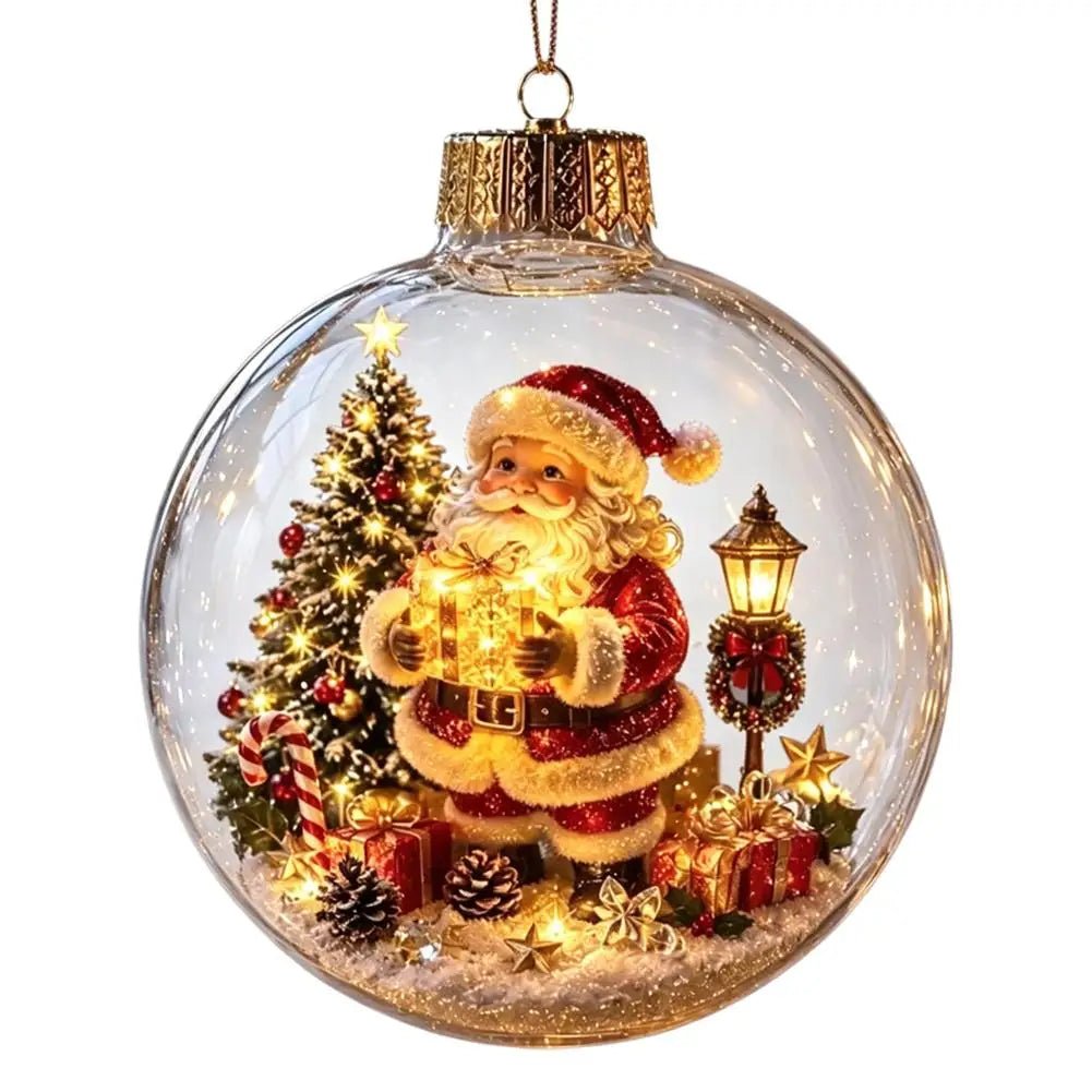 Decorações de Natal com Luzes, Criativas, com Temas de Quebra-Nozes, Rena, Boneco de Neve, Árvore de Natal Brilhante, Pingente de Bola de Cristal