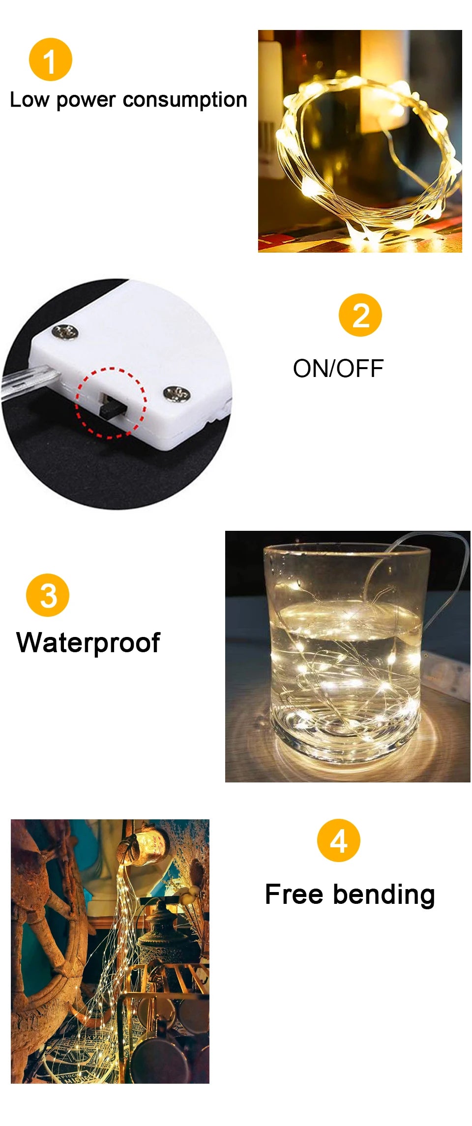 Outdoor LED Fairy Light String para o Natal, fio de cobre impermeável, decoração da guirlanda, casamento