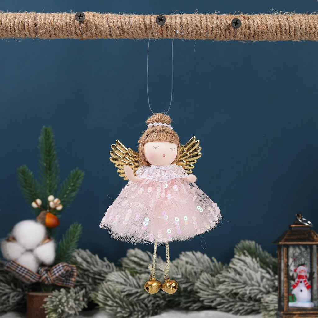Natal Pendurado Malha Sequin Saia, Anjo Xmas Árvore Pingente Enfeites, Decoração de Casa, Noel, Presentes, 2022