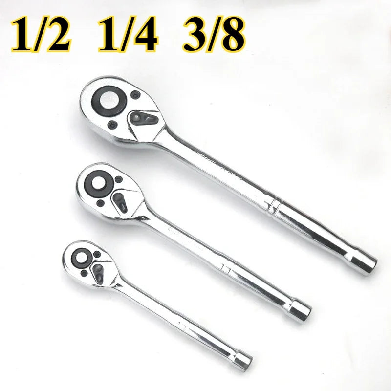 Chave de catraca, 1/4 ''3/8'' 1/2 '' Drive 24 dentes catraca de soquete reversível com liberação rápida, liga de cromo, totalmente polido