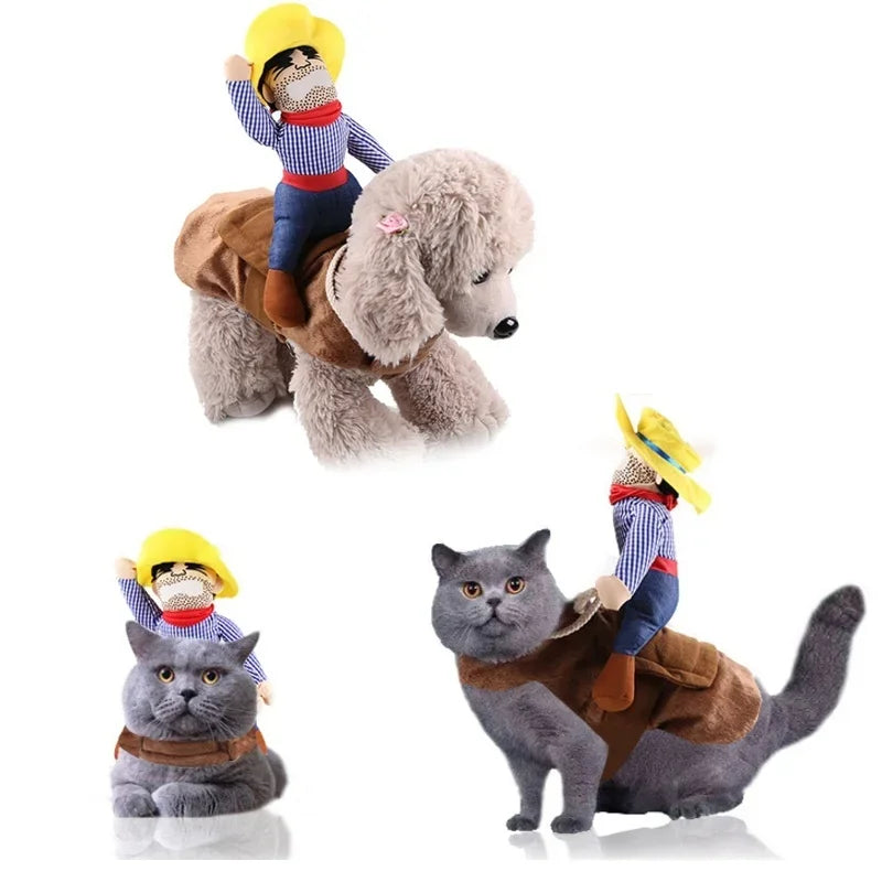 Fantasia Prática de Cowboy para Cães com Chapéu Combinando, Roupa de Cosplay para Pets, Acessório de Fantasia para Halloween, Natal, Cachorros e Festas