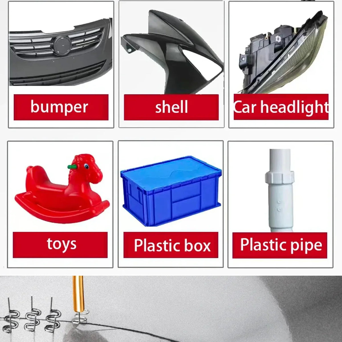 Kit de soldagem de plástico, kit de reparo de soldador, grampeador quente para rachaduras de para-choques de carro, caiaques, brinquedos de plástico