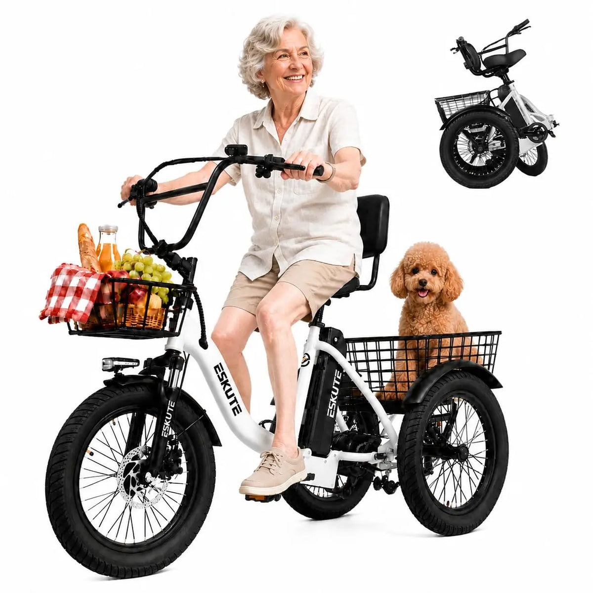 Peak 1200W Folding Electric Trike 18x3.0 Fat Tire 624Wh Battery Step-Thru 3 Wheel Ebike 65 Miles 18 MPH Adults, Customized