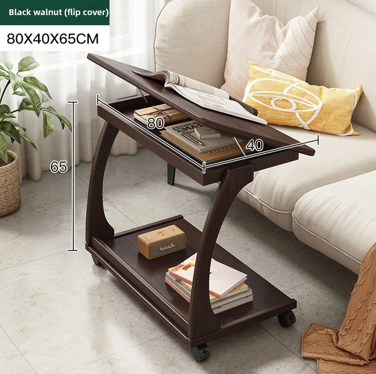 Mesa de centro móvel de madeira maciça, prateleira de armazenamento para sala de estar, mesa lateral dobrável para sofá de sala de estar, mesa de cabeceira de madeira maciça para quarto