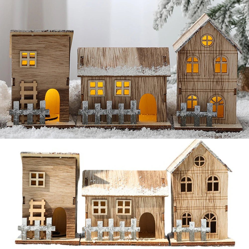 Decorações de natal natal led luz casa de madeira luminosa cabine mesa ornamentos noite lâmpada para casa ano novo crianças presentes