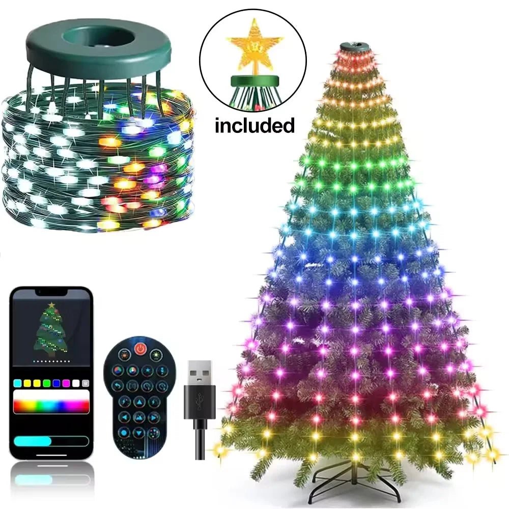 Luzes LED para Árvore de Natal 400 LEDs, Luzes de Cordão LED RGB Inteligentes, Decoração de Férias para Árvore Interna e Externa, Controle por APP/Remoto