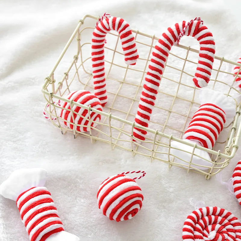 Enfeites de Natal vermelho e branco, Bastões, Bastões, Doces, árvores, Pingentes decorativos, Decorações de Natal, 2022