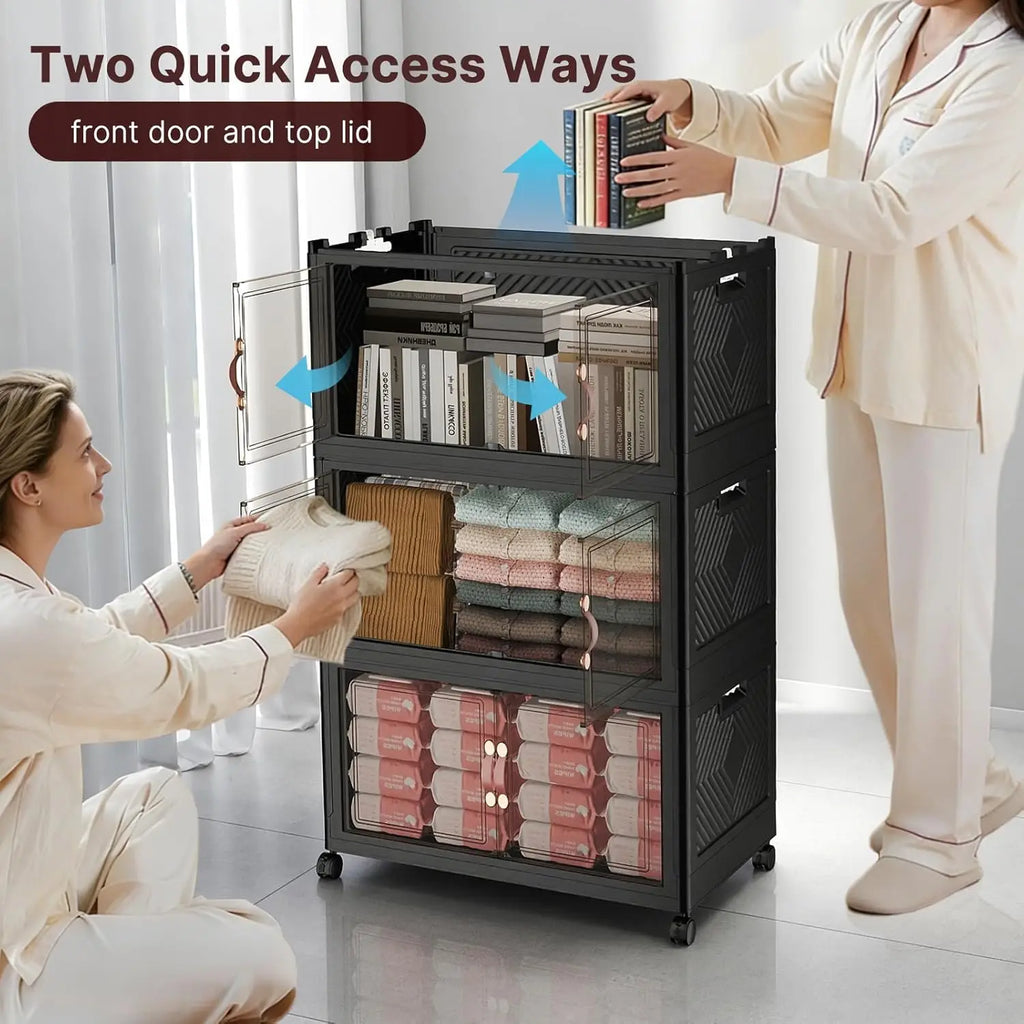 Caixas de Armazenamento com Tampas, Armário de Armazenamento com Capacidade de 640QT, Caixa de Armazenamento Dobrável com Portas e Rodas, Personalizável