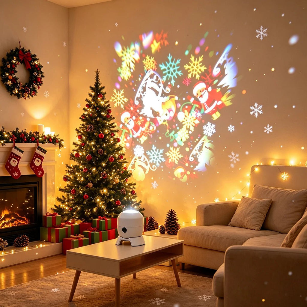 Projetor de Luz Rotativo de Natal com 22 Padrões, Lâmpada Noturna LED, Projetor de Luz com Boneco de Neve, Papai Noel, Floco de Neve, Rena e Alce