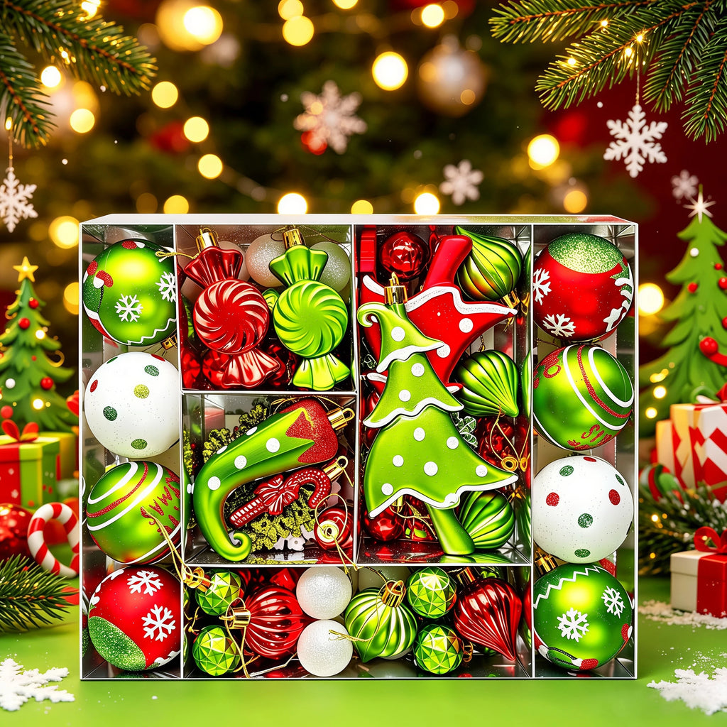 Conjunto de enfeites de bolas de Natal, verde e vermelho, para pendurar na árvore de Natal, ideal para festas de Ano Novo e como presente.