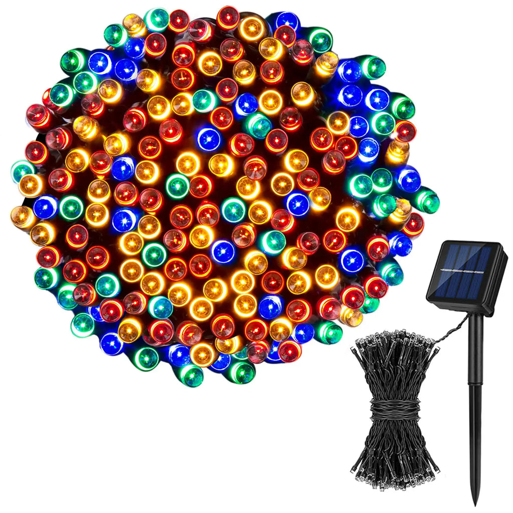 Luzes de fadas externas movidas a energia solar de couro de plástico LED IP65 à prova d'água 8 modos de iluminação para decoração de casamento de Natal