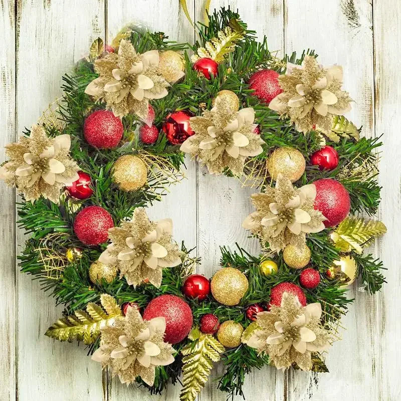 Natal glitter flores artificiais árvore de natal pendurado ornamentos flor falsa para casa 2025 natal ano novo 2026 navidad presente