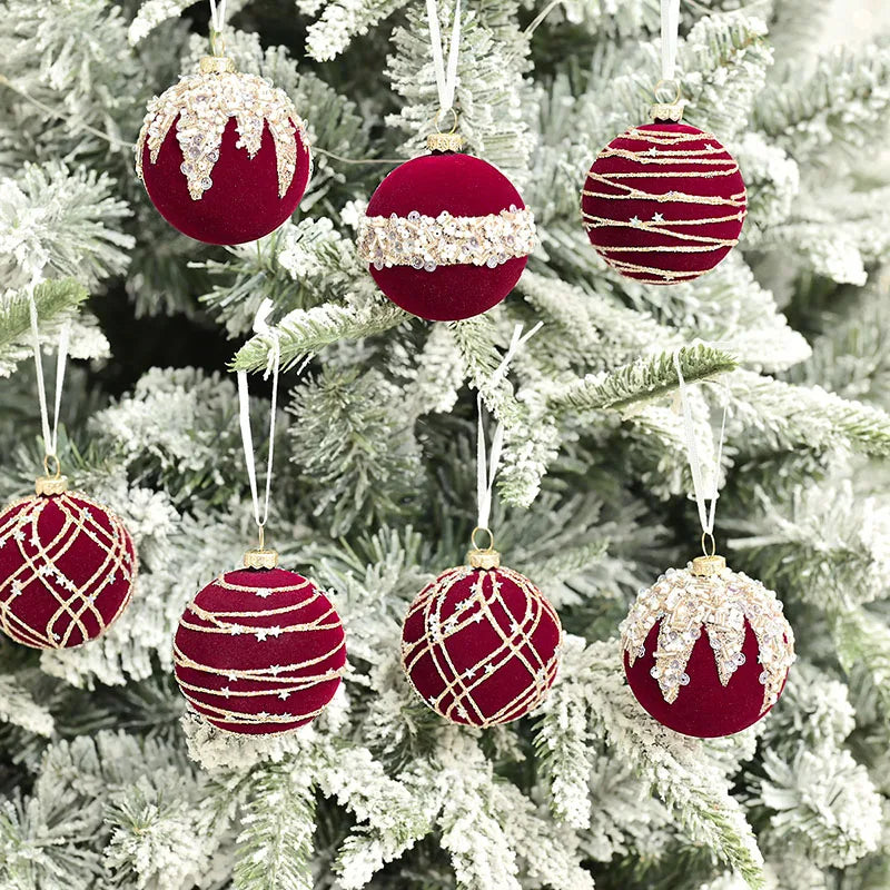 12pçs 6cm vinho tinto veludo bolas de natal 2025 conjunto de ornamento para festa de árvore decoração de esferas de férias de ano novo
